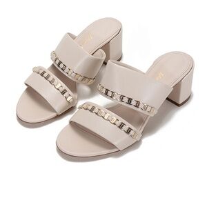 FERRGAMO women’s ivory chain link lamb skin sandals